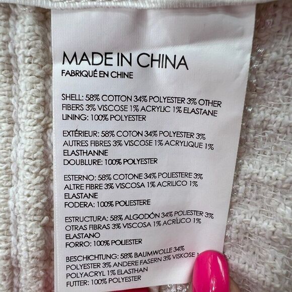 Club Monaco Textured White & Beige Fringe Tweed Collarless Jacket Zip Front Sz 6 - Picture 7 of 10